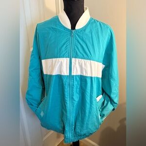 Vintage Pierre Cardin Colorblock Windbreaker Jacket Teal & White Size L